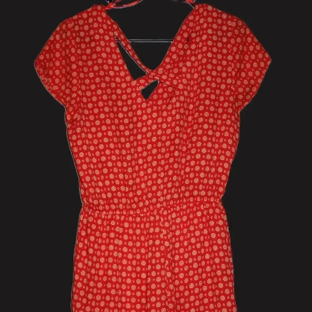 Vibrant Red Romper with lined shorts